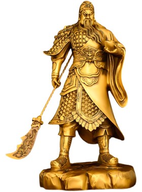 铜关公摆件纯铜武财神托元宝提刀关羽关二爷佛像供养神像店铺开业