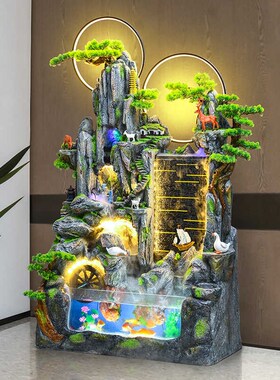 大型落地假山循环流水喷泉鱼缸客厅户外玄关公司开业招财装饰摆件