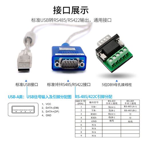 工业级串口线USB转485/422串口转换器双向传输RS485转USB通讯模块