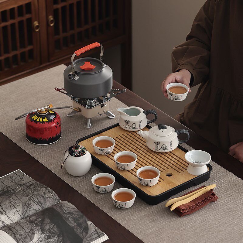2025新款便携式旅行茶具套装家用高档户外露营陶瓷泡茶壶茶杯茶盘