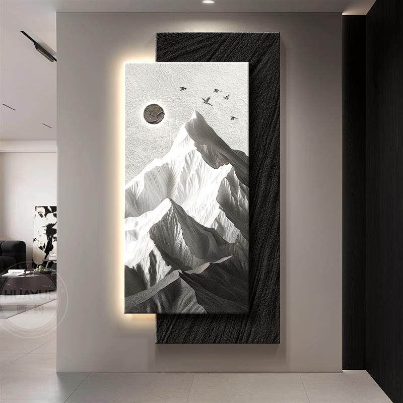 背有靠山玄关装饰画轻奢高级感玄关感应挂画立体浮雕入户正对门画