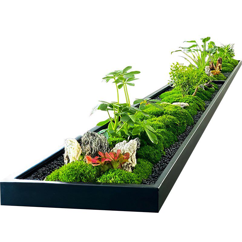 会议桌中间微景观摆件长桌苔藓绿植造景桌面装饰假花摆设/美空203
