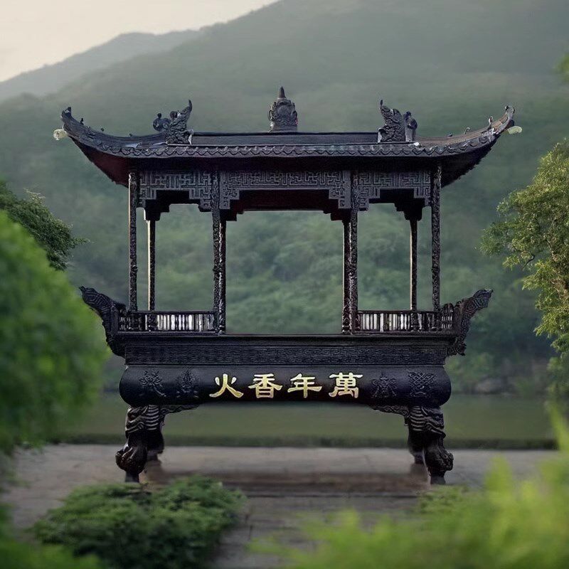四龙柱铸铁香炉景区室外特大号道观纯铜宗祠堂带顶盖八龙柱大香炉
