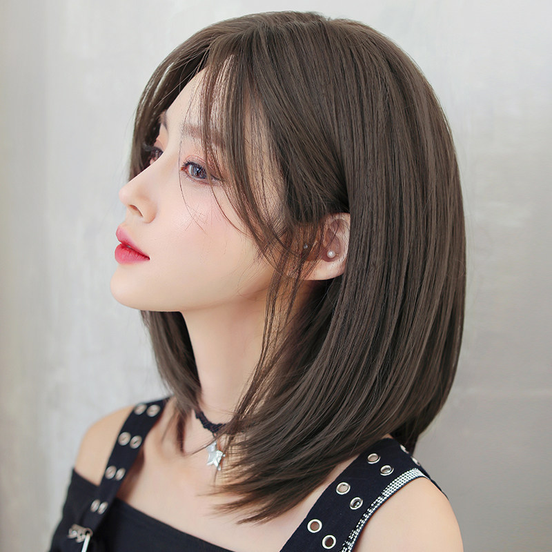 假发女中长发自然中分修脸短直发全头套式网红锁骨发内扣短发造型