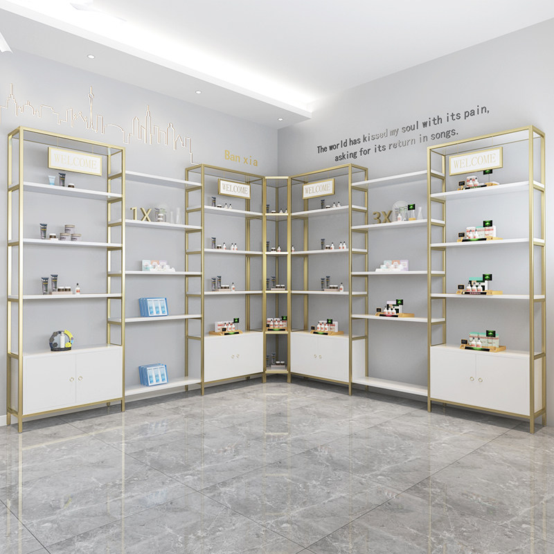 带灯化妆品展示柜轻奢美容院产品柜陈列货架展示架美甲置物架定制
