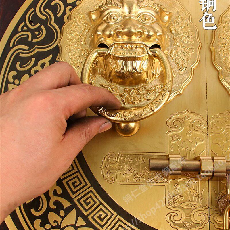 中式纯铜大门拉手圆形古建祠堂兽头门环庭院木门狮子头门把手门栓