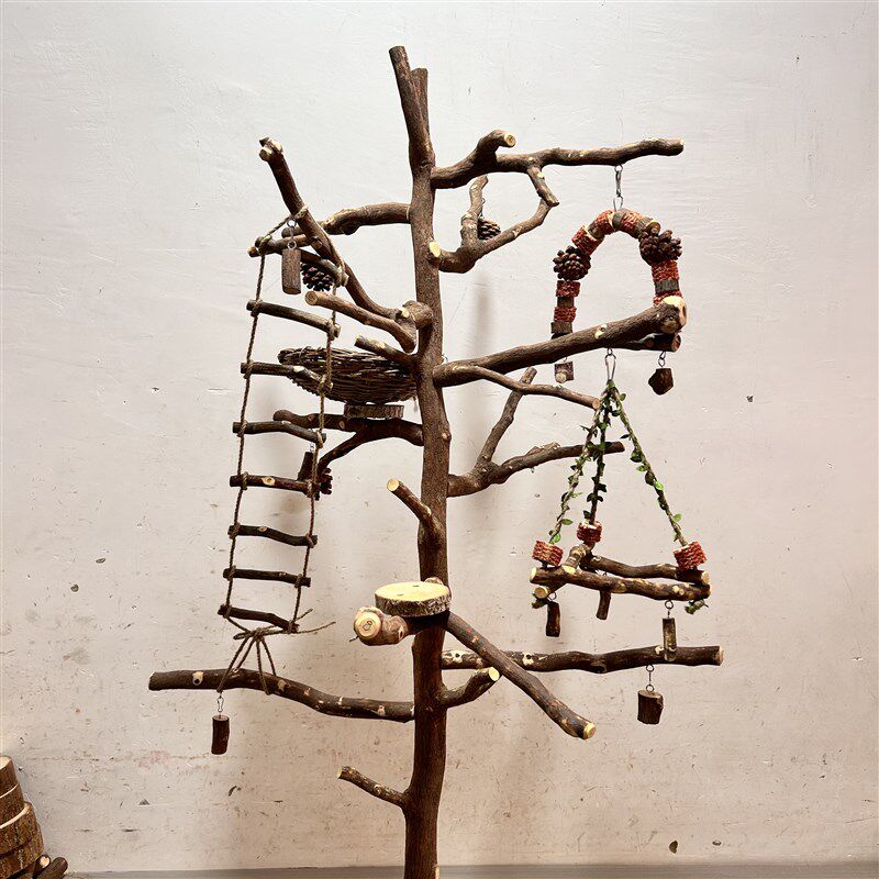 原木鸟架中大型鹦鹉站架树枝小鸟站杆玄凤牡丹太阳鸟用品鸟笼架子