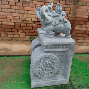 石雕门墩抱鼓石一对汉白玉麒麟大象门墩青石方形石鼓门口石头摆件