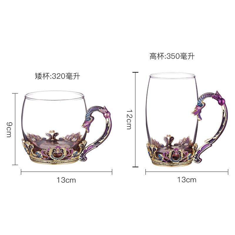 欧式珐琅彩水杯女新款2025高颜值耐热玻璃杯茶杯精致雕花艺术杯子