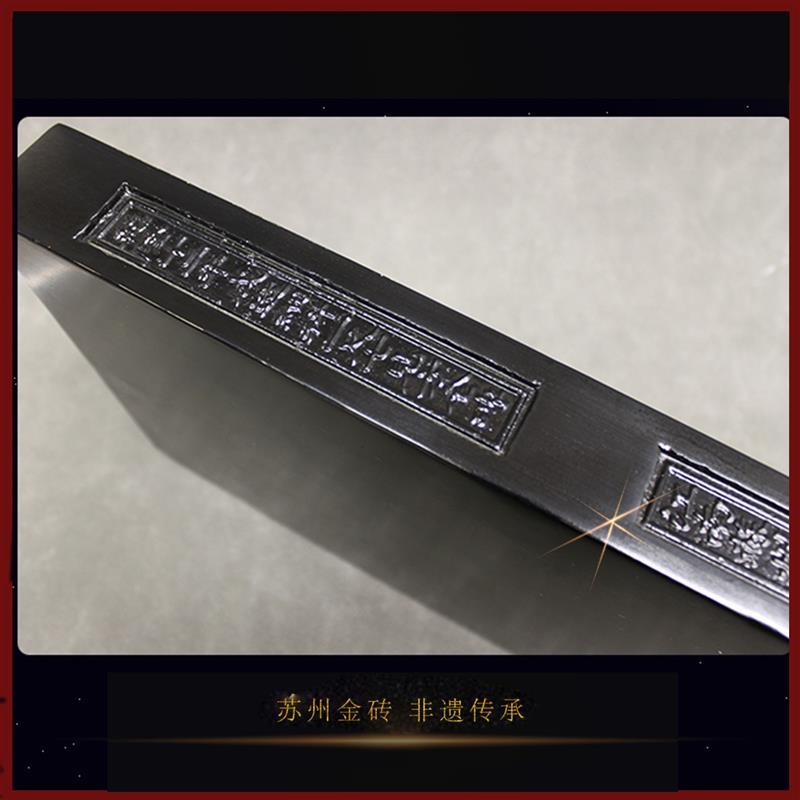 苏州御窑金砖中式砖雕大漆中式复古案台底座茶盘仿古老砖落款50cm