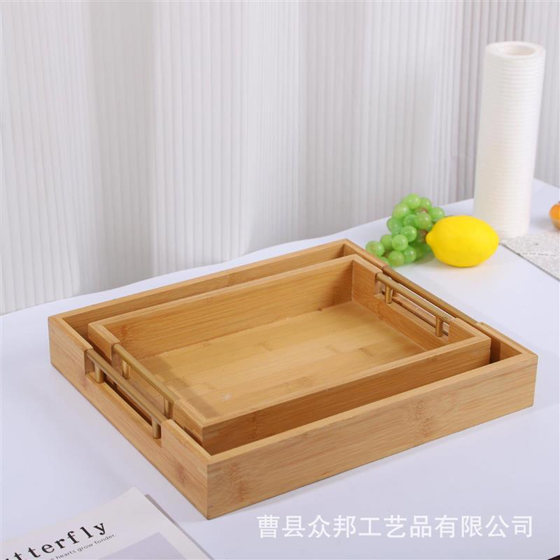 茶托盘家用简约茶盘长方形木质托盘水果面包新中式面食带把手餐盘