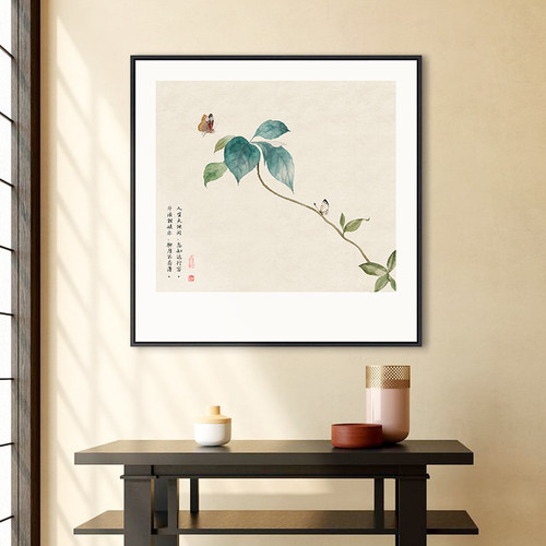 探花新中式餐厅装饰画客厅玄关走廊过道壁画书房茶室方形花鸟挂画
