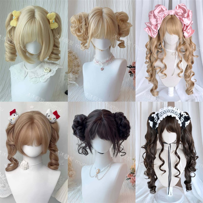 假发女Lolita虎口夹双马尾doll感日常双丸子头甜妹罗马卷全头套式图片