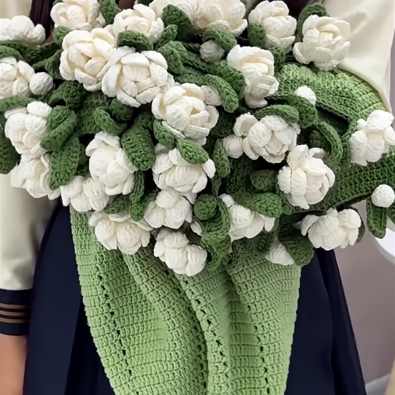 毛毯花束手工编织diy材料包玫瑰花朵毯子钩织毛线钩花纯自制礼物
