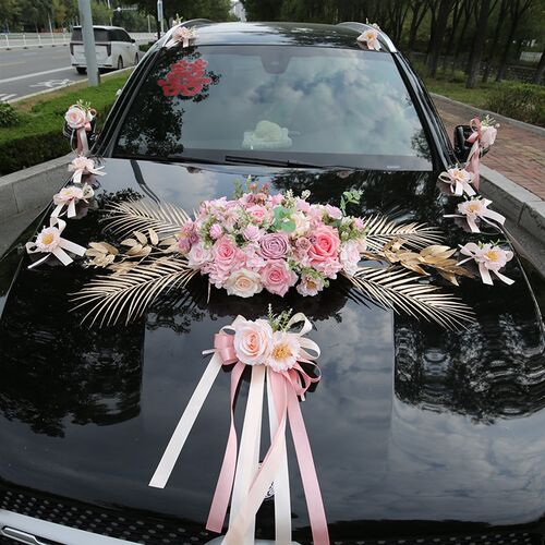 结婚礼车装饰车头花主车结婚车队拉花头车花森系仿真结婚礼车花主