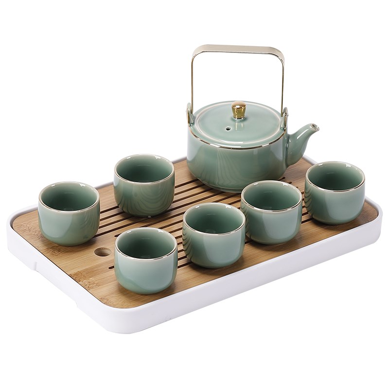 青瓷提梁泡茶壶功夫茶具套装简约家用带过滤网陶瓷大容量茶杯整套