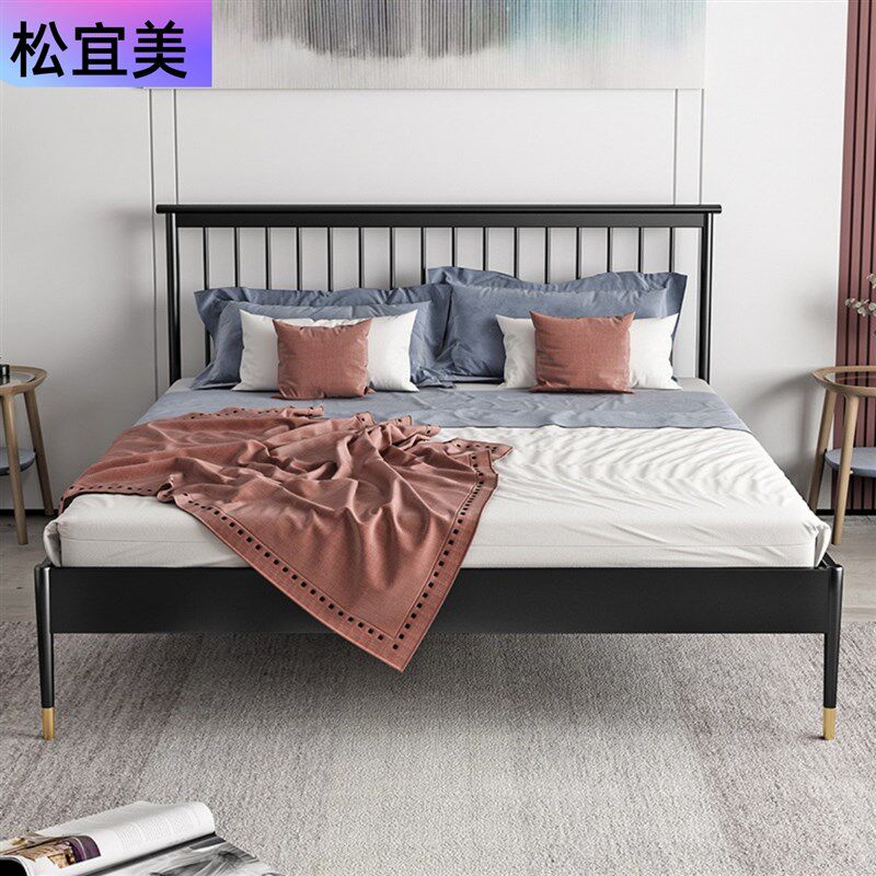 北欧铁艺床现代简约1.5米双人1.8铁架床加厚加固单人镀锌钢管床