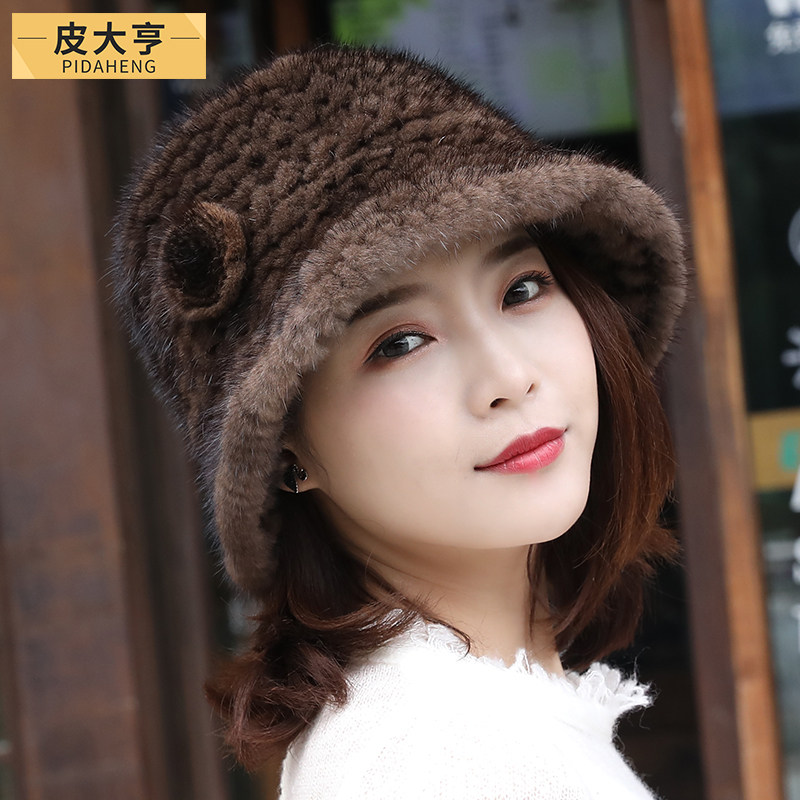 2021新款水貂毛渔夫帽女韩版潮时尚百搭貂绒礼帽女冬保暖护耳盆帽