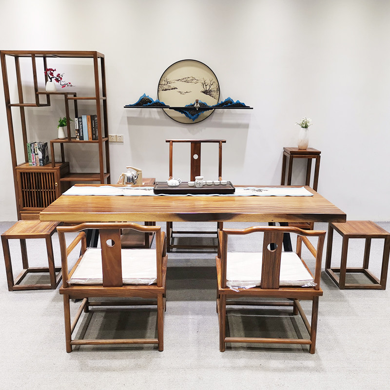 南美胡桃木大板实木原木茶桌茶台北美黑胡桃木办公餐桌面岛台1米8