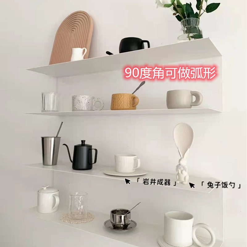 简约现代一字隔板墙上置物架杯架厨房客厅壁挂调料收纳架铁艺书架