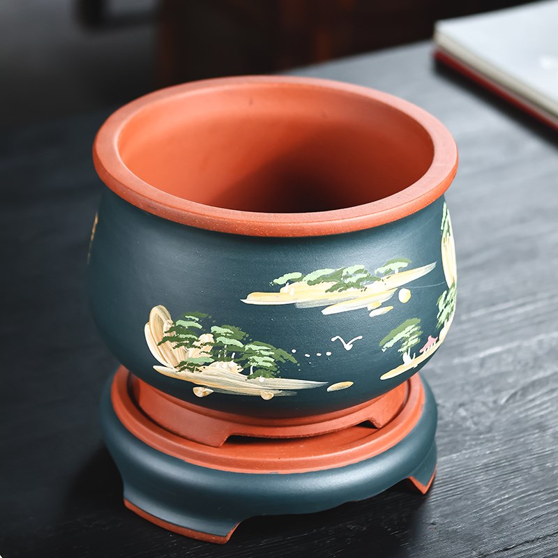 精品紫砂花盆透气养根圆口种树兰花盆景盆老桩君子兰金弹子聚宝盆
