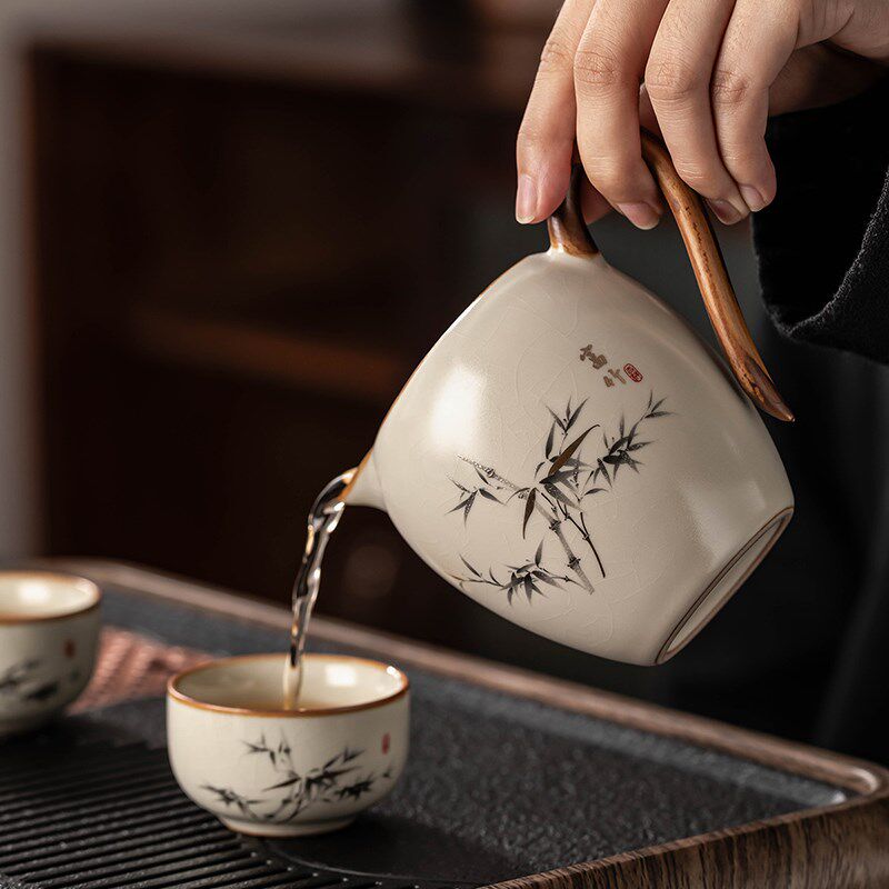 富竹汝窑功夫茶具套装家用轻奢高档陶瓷盖碗茶壶茶杯喝茶2026新款