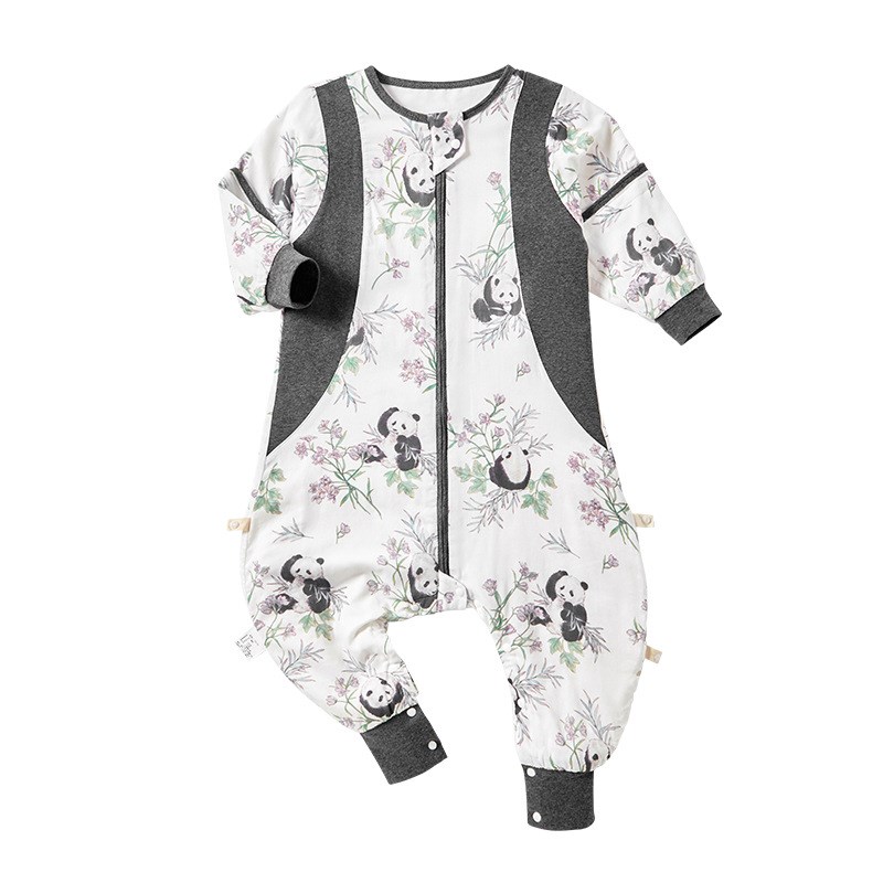 竹棉婴幼儿分腿睡袋四层六层纱布儿童竹纤维睡衣可拆袖前厚后薄夏