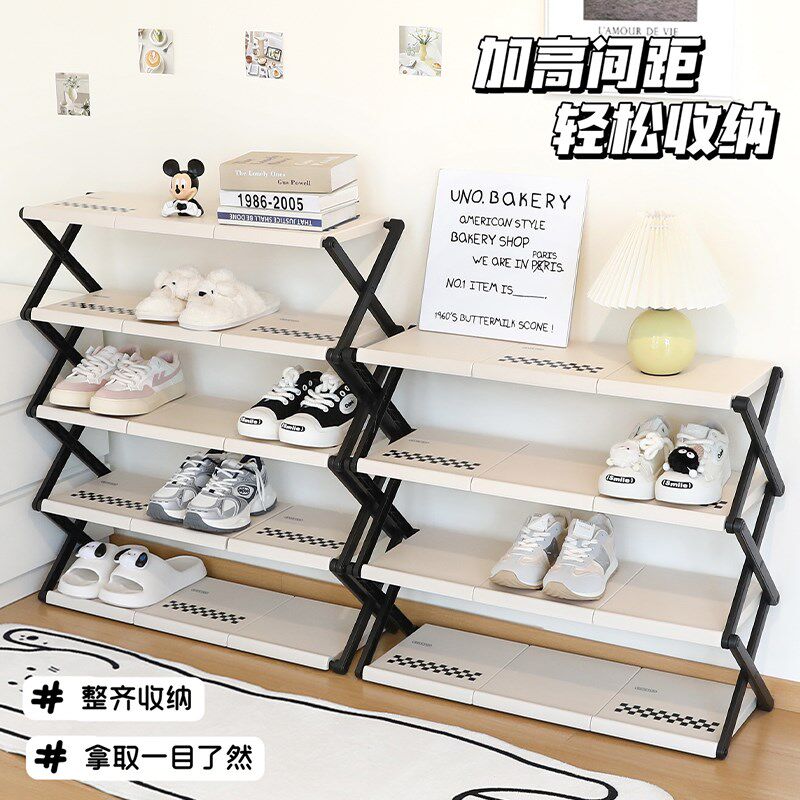 学生宿舍桌下折叠鞋架简易多层分隔层收纳架家用门口免安装鞋柜
