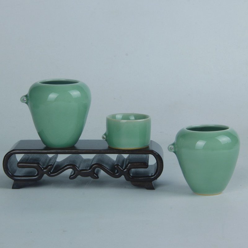 画眉靛颏绣眼金青鸟食罐宠物杯子鸟笼配件竹笼鸟杯青瓷小罐鸟碗