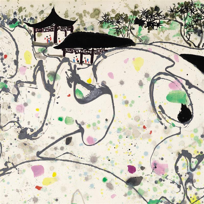 吴冠中国画狮子林横幅水墨写意画版画作品宣纸微喷复制画客厅装饰