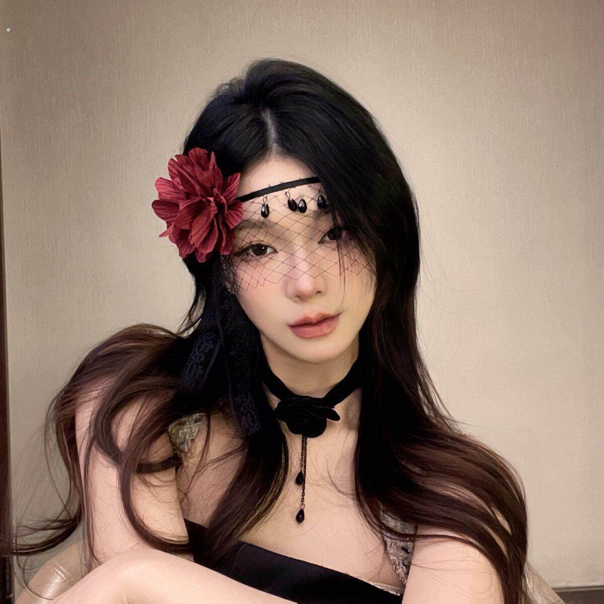 悄趣面具黑色蒙眼蕾丝眼罩化妆舞会丝带情调面纱暗黑红玫瑰面具装