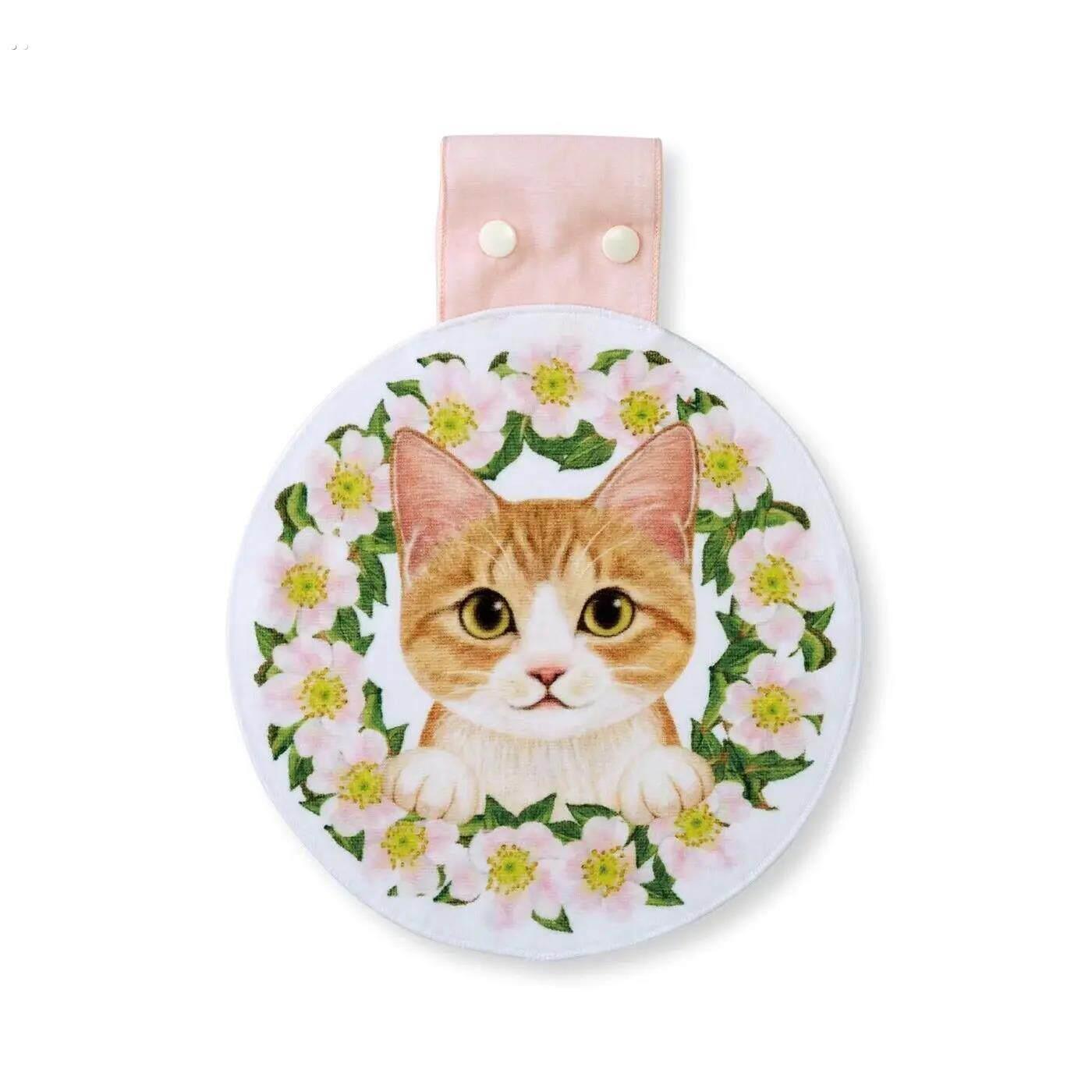 猫咪圆形擦手巾手帕汗巾桌布悬挂毛巾