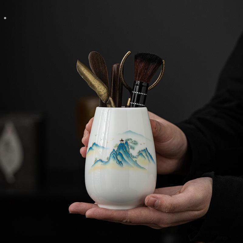 羊脂玉白瓷茶道六君子套装泡茶用品大全家用茶夹茶筒功夫茶具配件