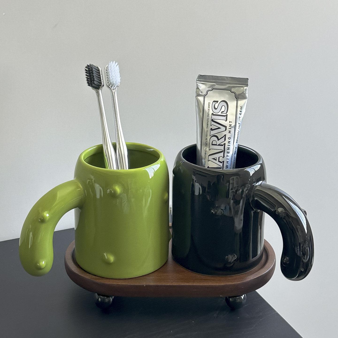 美式洗漱杯牙刷杯简约酒店陶瓷漱口杯复古刷牙杯牙缸化妆室置物架