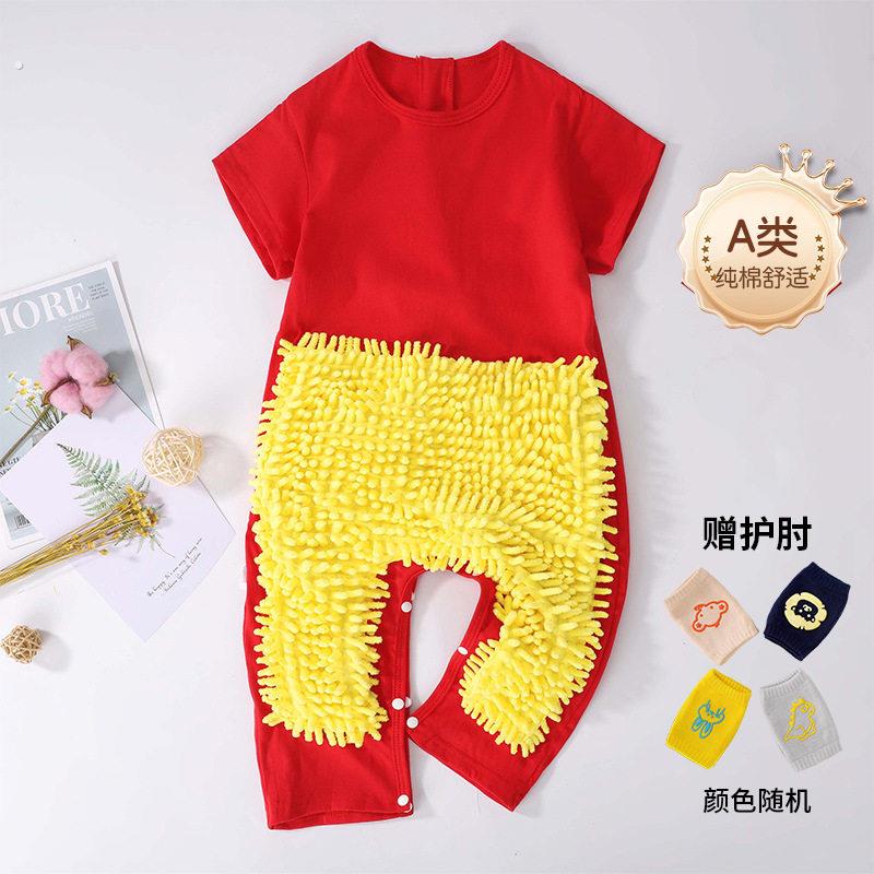 婴儿爬爬服护膝宝宝连体衣罩擦地板爬行服耐脏春秋款搞怪拖把侠
