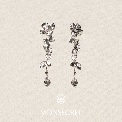 MONSECRET花序长款耳钉小众原创不对称花瓣精致耳坠场合穿搭项链
