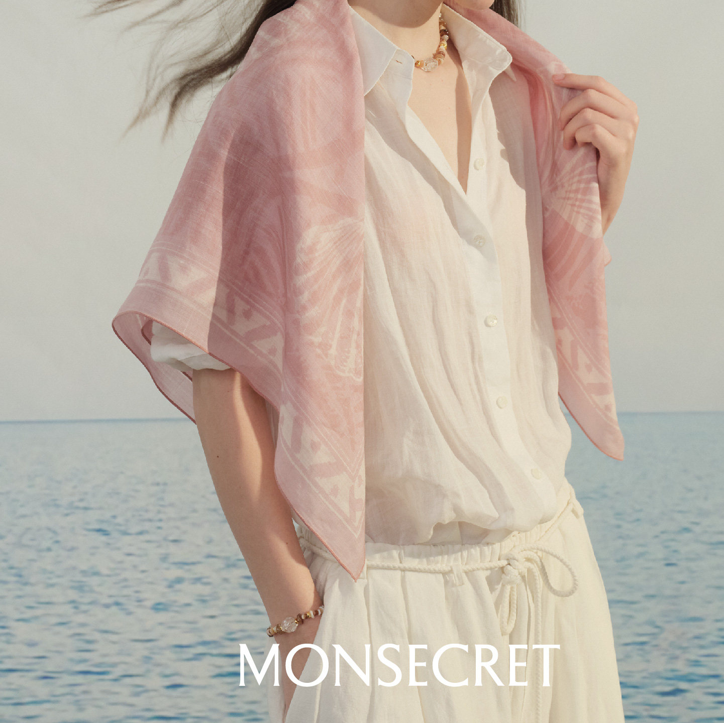 MONSECRET羽毛方巾 超大90正方形丝巾头巾春夏新品印花披肩发饰女
