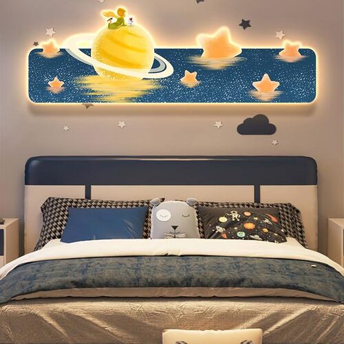 网红儿童房装饰画小王子月亮led灯卧室床头挂治画愈系发光墙画面