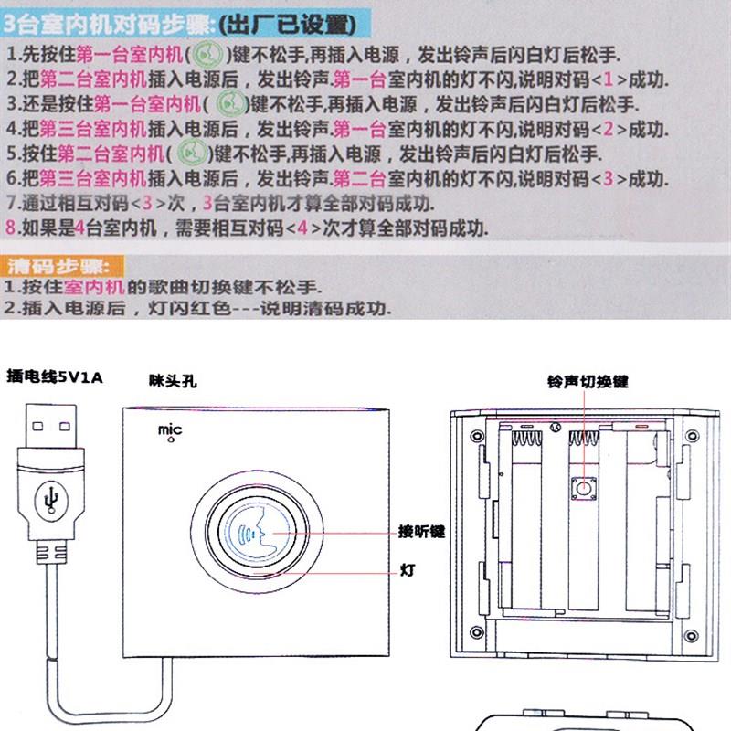 合艺佳双工对讲机 无线双向呼叫插电门铃 免提通话家用老人适用
