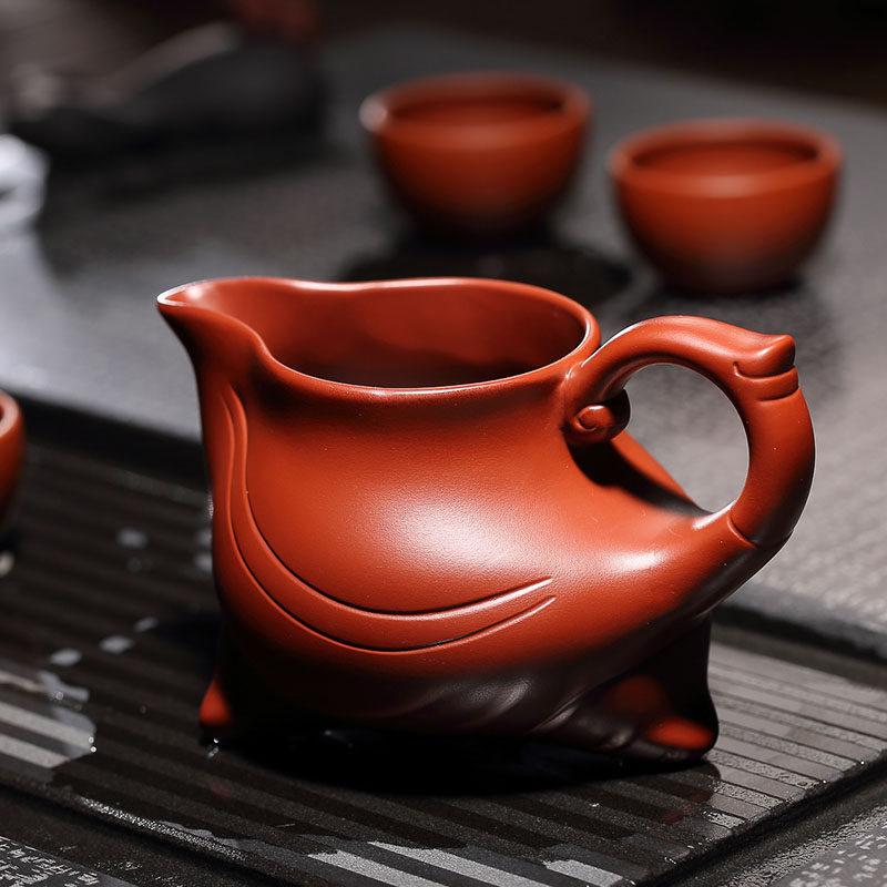 尊泥陶阁公道杯紫砂茶海分茶器手工茶漏大红袍侧把公道杯茶具配件