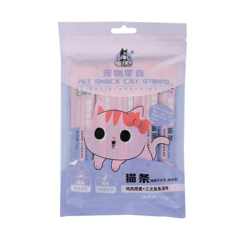 哦宝贝宠物零食猫条鸡肉燕麦三文鱼鱼油化毛功能猫条150g营养增肥图片