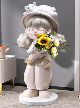 可爱女孩大型花瓶落地摆件客厅电视柜玄关家居装饰品生日乔迁礼物
