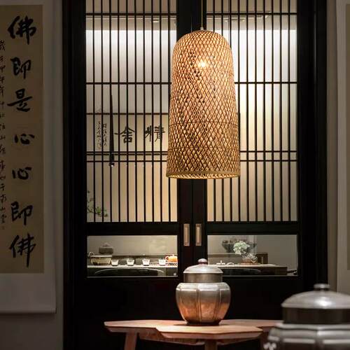 手工竹编灯 餐厅书房茶室日式 侘寂 艺术禅意新中式空间设计 吊灯