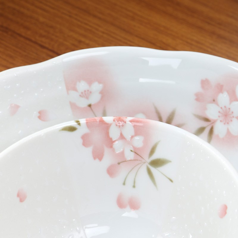 美浓烧樱花陶瓷碗碟盘子套装家用组合简约个性日式餐具套装16頭