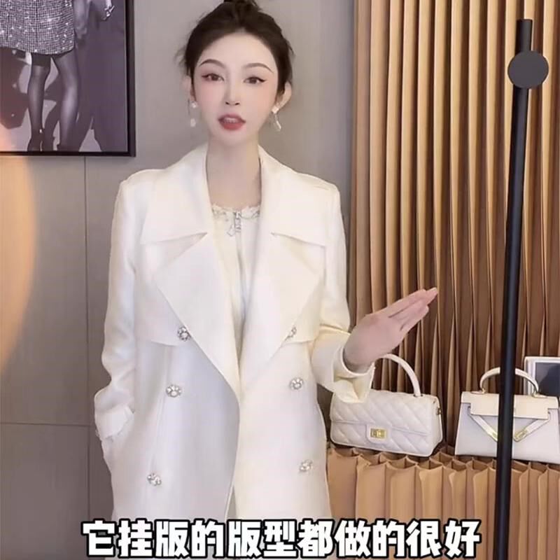 法式高级感中长款风衣外套女春秋乳白色系带收腰显瘦名媛气质大衣