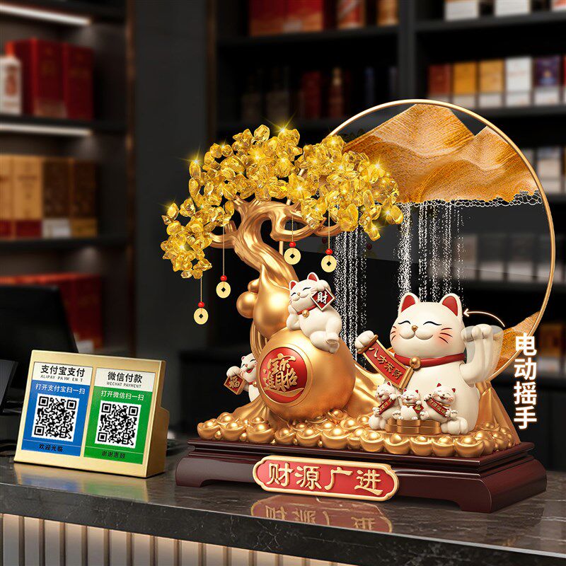 招财猫流沙画摆件自动招手客厅玄关桌面装饰品乔迁开业送礼高级感