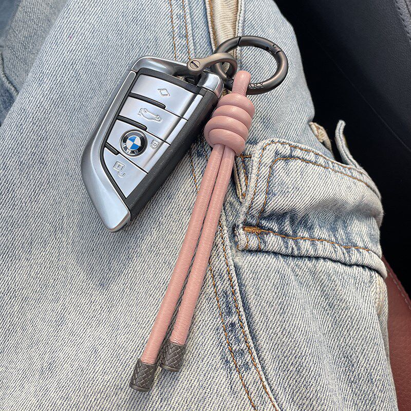 时尚羊皮手工编织钥匙扣汽车钥匙链创意潮玩diy包饰挂件挂V扣挂绳