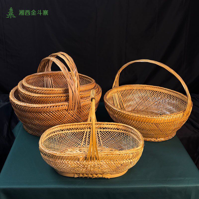 手工竹篮竹编提篮花篮多肉植物摆放篮竹编菜篮礼品篮收纳装饰精编