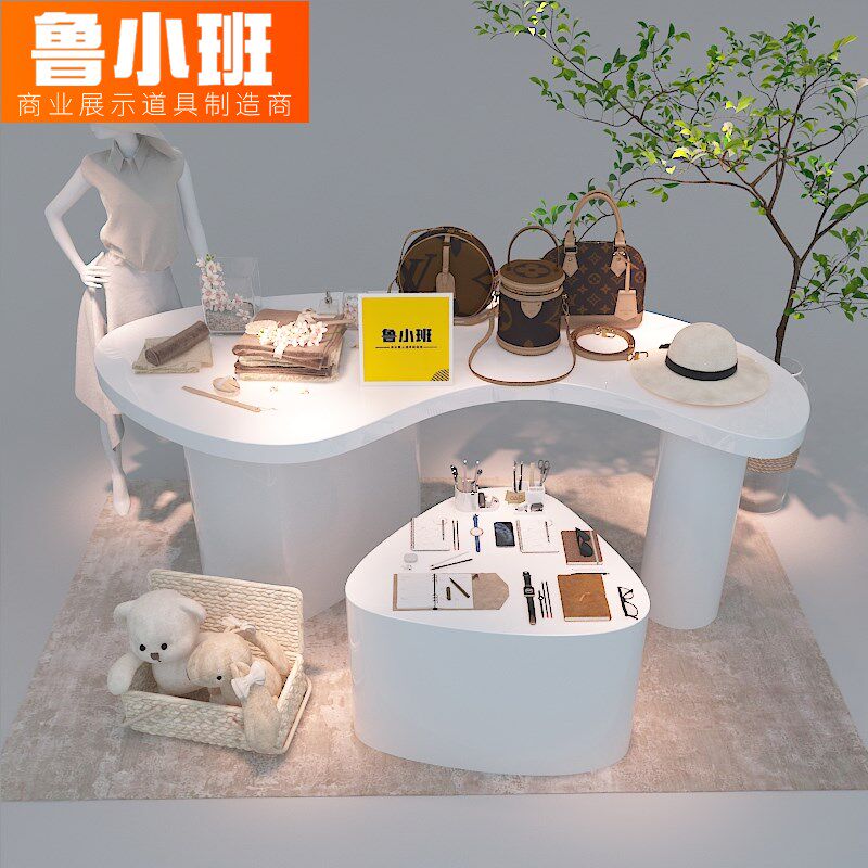 服装店中岛展示桌陈列装饰道具高低流水台展示架白色烤漆展示台