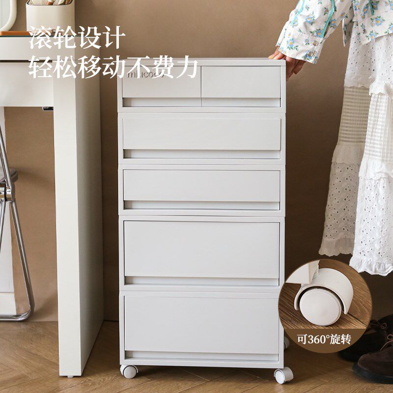 化妆品收纳柜高级感抽屉式梳妆台大容量落地护肤品推车一体可移动